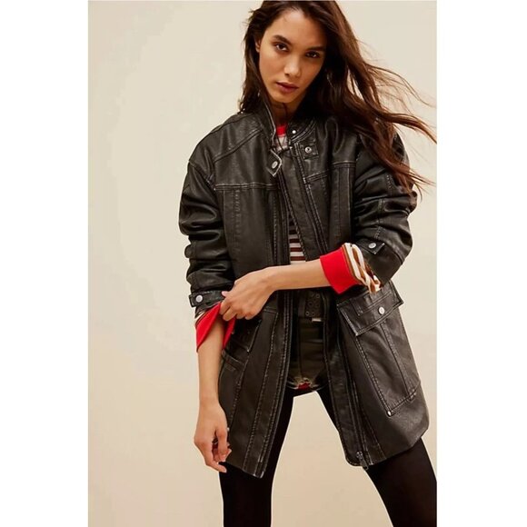Free People All About That Moto Vegan Leather Jacket Size Medium Black - Picture 1 of 7